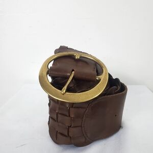 Vintage Wide Braided Brown Leather Belt